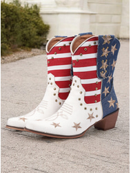 Women's Patriotic Western Cowboy Boots – American Flag Print with Star Embellishments, Vintage-Style Festival and Rodeo Footwear