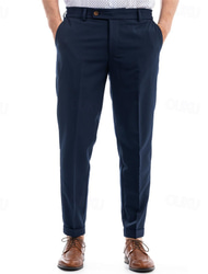 Men's Dress Pants Tapered pants Trousers Suit Pants Pocket Elastic Waist Plain Comfort Soft Full Length Business Daily Wedding Party Fashion Streetwear White Pink
