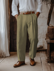 Herren Leinenhose Hose Hosen Sommerhosen Faltenhose Anzughose Vordertasche Gerade geschnitten Glatt Komfort Atmungsaktiv Casual Täglich Festtage Modisch Basic Schwarz Weiß