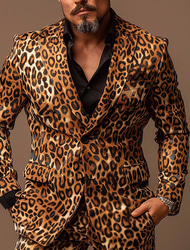 Herren Leopard-Druck Langarm Umlegekragen Künstlerisch Lässig Outdoor Straße Täglich Knöpfe 3D-Druck Mehrere Taschen