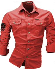 Men's Reindeer American US Flag Work Shirt Western Shirt Cargo Shirt Long Sleeve Casual Tactical Sports & Outdoor Going out Hunting Spring Fall Turndown Print Black White Army Green Red Blue