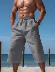 Herren Shorts Kurze Hosen Leinenshorts Kurze Hosen Strandshorts Kurze Hosen Caprihose Kordelzug Elastische Taille Glatt Komfort Atmungsaktiv Wadenlänge Outdoor Täglich Festtage Urlaub Brautkleider