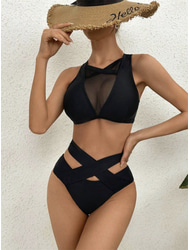 Női Fürdőruha Bikini 2 darab Merész Fürdőruha Nyitott hátú Vékony Szabadság Strandruházat Tömör szín U-alakú Ujjatlan Fürdőruhák