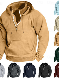 Men's Hoodie Quarter Zip Hoodie Tactical Hoodie Tactical Black Wine Navy Blue Dark Green Camel Hooded Plain Sports & Outdoor Daily Holiday Streetwear Cool Casual Spring &  Fall Clothing Apparel