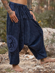 Herren Jogginghose Jogger Hose Hosen Sommerhosen Schlabberhose Strandhose Kordelzug Elastische Taille Drop Schritt Glatt Komfort Atmungsaktiv In voller Länge Outdoor Casual Festtage Ethnischer Stil