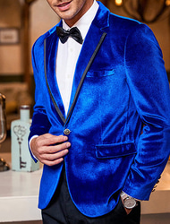 Voor heren Fluwelen blazers Blazer liiketoiminta Cocktailparty Bruiloft Modieus Casual Lente & Herfst Polyester Effen Kleur Knop Zak Comfortabel Enkele rij knopen Blazer Zwart Rood blauw Paars