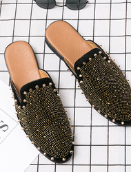 Zwarte instappers voor heren met studs – met strass versierde muiltjes met een opvallend design voor feest- en avondkleding