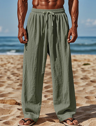 Bărbați Pantaloni de in Pantaloni Pantaloni de vară Pantaloni de plajă Cordon Talie elastică Picior drept Simplu Confort Respirabil Lungime totală Casual Zilnic Concediu Vacanță Modă Negru Alb