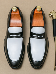 schwarz-weiße Loafer aus Kunstleder für Herren mit ausgeschnittenem Riemendetail – elegante Schlupfschuhe für formelle Kleidung und Business-Kleidung