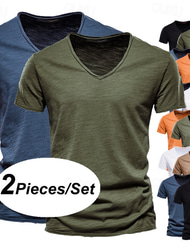 Bărbați Tricou Tee Top Mânecă scurtă În V Vară Simplu Modă Designer De Bază Vacanță Stradă Ieșire Alb+Negru Alb și Albastru Portocaliu / verde Top tricou pentru bărbați