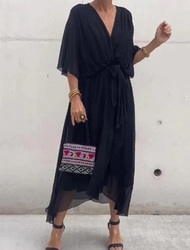 Pentru femei Rochii Midi Rochie albă Rochie casual Elegant Stilat Mâneci Lejere Vacanță Zilnic Dată Fit regulat Simplu Manșon Jumate În V Negru Alb Gri Vară Primăvară