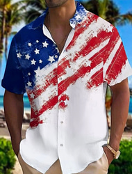 Męskie Amerykańska flaga USA Patriotyczny Koszula Zapinana na guziki koszula Krótki rękaw Moda na co dzień Urlop Święto Stroje plażowe Lato Wiosna Wieczorne Druk 3D koszule z kołnierzykiem Biały