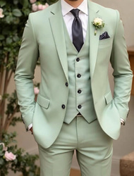Completi da cerimonia estiva per matrimoni degli uomini in verde chiaro a tinta unita taglio standard 3 pezzi a due bottoni monopetto