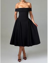 Retro / vintage 1950 Miezul zilei Rochii Rochie Flare De Pe Umăr Culoare solidă Linia -A Pentru femei Mascaradă Nuntă Vacanță Petrecere ceai Adulți Rochie