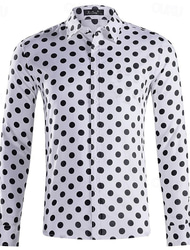 Per uomo Camicia Camicia Estiva Camicia casual Camicia da Spiaggia Camicia con Bottoni Nero Bianco Rosa Rosso Manica Lunga A Pois Bavero Vacanza Ferie Bottonato Abbigliamento Poliestere Moda Casual