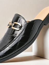 Patent Leather Moccasins for Men - Sophisticated Slip-On with Metal Buckle for Business and Casual Wear