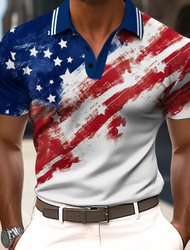 American Independence Day Men's American US Flag Polo Short Sleeve Polo Shirts Collared Shirts Casual Outdoor Daily Wear 3D Print Summer White Blue Dark Blue
