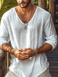 Per uomo Maglietta Camicia a Maniche Lunghe Manica Lunga Scollo a V Estate Primavera Semplice Moda Designer Essenziale Base Vacanza Streetwear Uscire Bianco Maglietta Top per Uomo