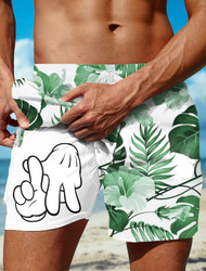 Herr Palmblad Tecknad handtryck Fodrade shorts 2 i 1 simshorts Badshorts Medium Midja Hawaiisk Helgdag Standkläder Sidfickor Med kompressionsfoder Elastisk dragsko i midjan Designer Kläder