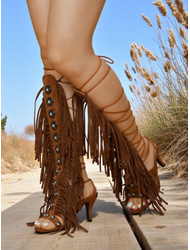 sandale de damă maro boho cu franjuri gladiator cu toc – cizme cu șireturi până la genunchi în stil occidental pentru festivaluri de muzică, petreceri de vară și modă retro