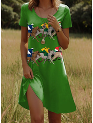 Kentucky Derby kvinnors minikjol A-linje klänning T-shirt klänning tees klänning sommarklänning avslappnad daglig vanlig passform grafisk djur kort ärm rund hals vit sommar vår