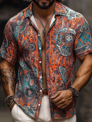 Bărbați Epocă Indian Boho Cămașă Cămașă hawaiană Camașă cu nasturi Manșon scurt Hawaiană Vacanță Concediu Costum de plajă Vară Primăvară Răsfrânt Imprimare 3D cămăși cu guler Albastru piscin