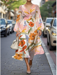 Pentru femei Rochii Midi Rochie casual Elegant Modă În aer liber Zilnic Concediu Fit regulat Grafic Manșon scurt În V Negru Alb Galben Roșu-aprins Vară