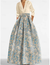 A-Linie Abendkleid Elegantes Kleid Formelles Bodenlänges Langarm Shirtkragen Satin mit Schlitz Hochzeitsgast Kleid