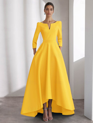 Blue A-Line Cocktail Dresses Elegant Dress Formal Wedding Asymmetrical Long Sleeve V Neck Satin with Pocket