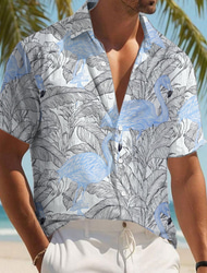 Homens Flamingo Pássaro Folha de palmeira Camisa Social Camisa havaiana camisa de botão Manga Curta Havaiana Recorrer Férias Feriado Roupa de Praia Verão Primavera Aberto para a Lateral Impressão 3D