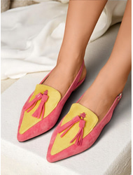 Damen-Slingback-Schuhe aus Wildleder mit spitzer Zehenpartie in Colorblock-Optik – rosa und lilafarbene Loafer mit Quaste für Erwachsene, für das tägliche Date &trendige Freizeitausflüge