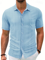 Herr Skjorta Sommarskjorta Casual skjorta Strandskjorta Knapp upp skjorta Svart Vit Blå Khaki grön Kortärmad Slät Kavajslag Semester Hawaiisk Ficka Kläder Polyester Mode Ledigt Bekväm