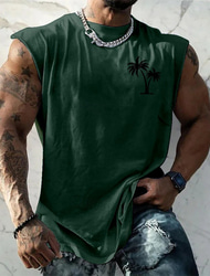 Men's Tank Top Vest Top Undershirt Sleeveless Shirt Sleeveless Crew Neck Summer Coconut Tree Fashion Designer Basic Print Vacation Street Going out Army Green Dark Gray Top Tee for Men