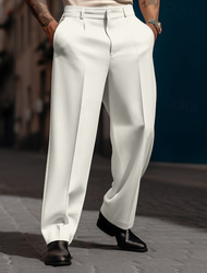 Herren Anzughosen Hose Hosen Schlabberhose Freizeithose Anzughose Vordertasche Gerade geschnitten Glatt Komfort Atmungsaktiv Hochzeit Casual Täglich Modisch Basic Schwarz Weiß