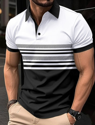 Hombre Camiseta de golf Camisetas polo de golf Trabajo Casual Diseño Manga Corta Básico Moderno A Rayas Botones Verano Ajuste regular Blanco Rosa Rojo Azul Real Verde Trébol Caqui Camiseta de golf