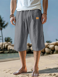 Herr Capribyxor Linne Shorts Sommarshorts Beach Shorts Ficka Snörning Elastisk midja Slät Komfort Andningsfunktion Vadlängd Semester Helgdag Strand Hawaiisk Boho Svart Vit Microelastisk