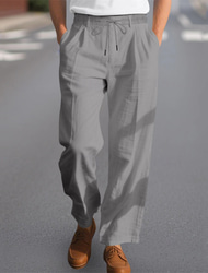 Herren Leinenhosen Hose Sommerhose Strandhose Tasche Elastischer Bund Kordelzug Einfach Komfort Atmungsaktiv Urlaub Täglich Ferien Hawaiianisch Boho Schwarz Weiß