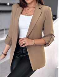 Women's Blazer Breathable Comfortable Pocket Casual Plain Office Street Casual Daily Wear Open Front Regular Turndown Regular Fit Long Sleeve Outerwear Black White Pink Summer