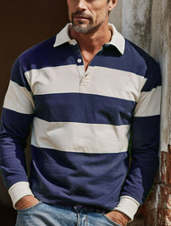 Men's Horizontal Stripes Rugby Polo Long Sleeve Polo Shirts Collared Shirts Sportswear Casual School Outdoor Athleisure 3D Print Spring Fall Winter Maroon Blue Green