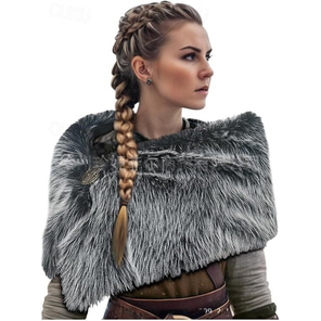 Costume Viking Accessoires - Châle Fausse Fourrure, Ceinture, Bracelet, Sac Pour Cosplay