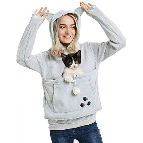 felpe con cappuccio da donna a marsupio grande pullover con orecchie da gatto carino felpa con cappuccio per cani e gatti da compagnia blu scuro del 2024 a 23.99