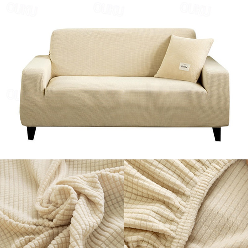 Federa Elastica Per Cuscino Divano 4 Posti Marrone | Quadri Jacquard, Poliestere E Spandex, Protezione Anti Macchia