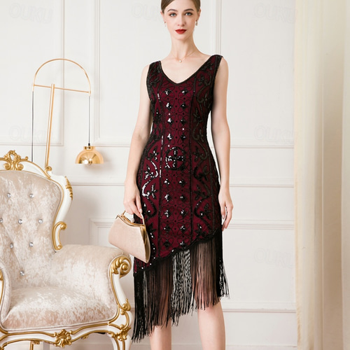 Roaring 20s 1920s Cocktail Dress Vintage Dress Flapper Dress Dress Prom Dress Christmas Party Dress The Great Gatsby Charleston Women's Sequins Tassel Fringe Sequin Tassel Wedding Wedding Guest Event 2026