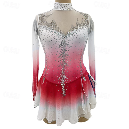 red and white figure skating dress Figure Skating Dress Women's Girls' Ice Skating Dress White Pink Red  Thumbhole Spandex High Elasticity Training Competition Skating Wear Crystal  / Rhinestone Long Sleeve Ice Skating Figure Skating 2026