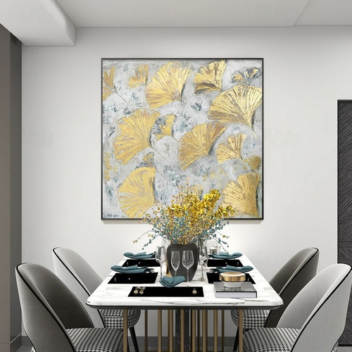 2026年 手作りの手描きの油絵の壁現代抽象金の花のキャンバスの絵画家