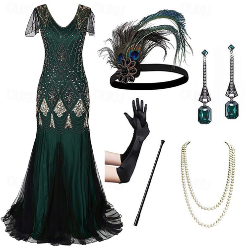 Flapper Dress The Great Gatsby 6 Pcs Retro Vintage Roaring 20s 1920s With  Accessories Set Outfits Cocktail Dress Women's Sequins Costume Vintage  Cosplay Party Evening Dress 2026 -  64.99