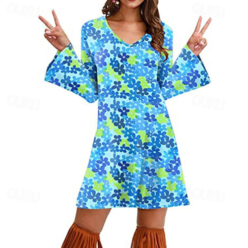 Retro Vintage 1970s Disco Dress 70s Fancy Dress Women 70s Outfits Flare  Cuff Sleeve Hippie Printing Fancy Dress Women's Masquerade Party / Evening  Pride Parade Pride Month Adults' Dress 2026 - CAD $37.99