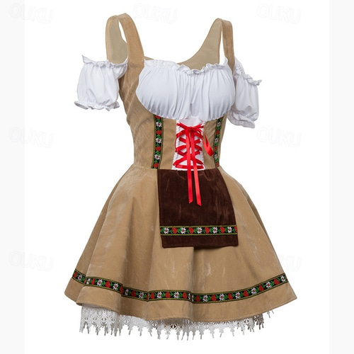 Robe Dirndl Femme Grande Taille - Costume Oktoberfest - Tablier Inclus - Tissu Traditionnel