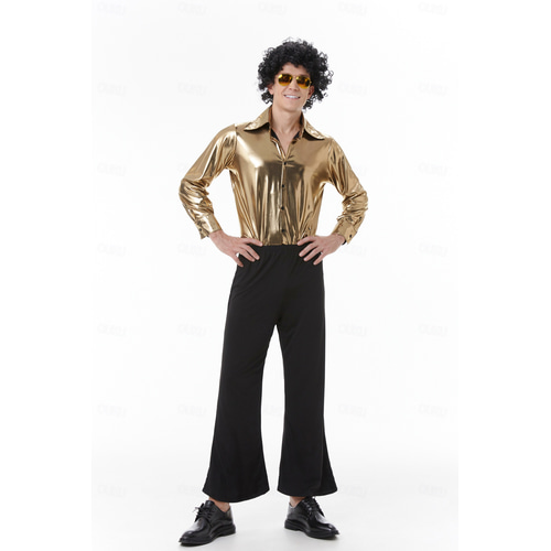 Atosa Disfraz Disco Años 70 Hombre XXL | Mono Completo Dorado Con Cinturón | Estilo ABBA Y Fiebre Del Sábado Noche