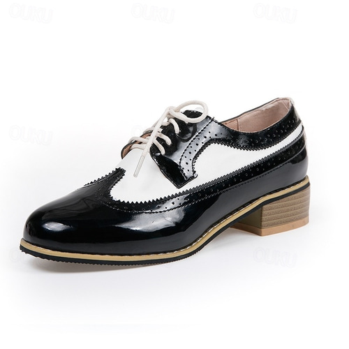 XINXINIO Brogues Vintage Femme Talon Moyen Lacets - Chaussures Oxford Élégantes